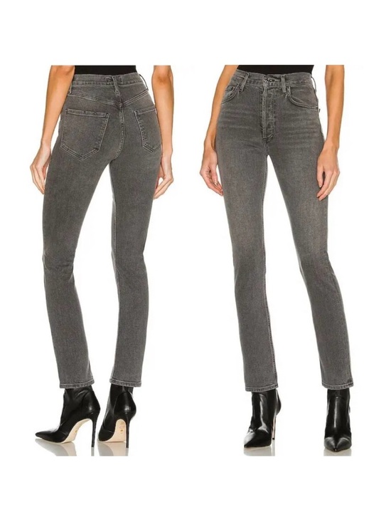Agolde Denim - Agolde Riley Jeans Gray Button Fly Ankle Cropped High Rise Straight
Leg Sz 28